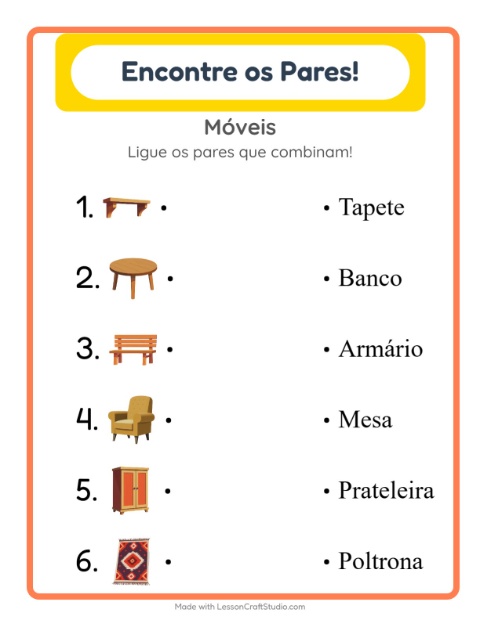 Pré-visualização da ficha de Pareamento para Educação infantil (pré-escola, 5-7 anos)