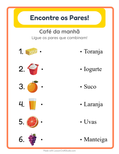 Pré-visualização da ficha de Pareamento para Educação infantil (pré-escola, 5-7 anos)