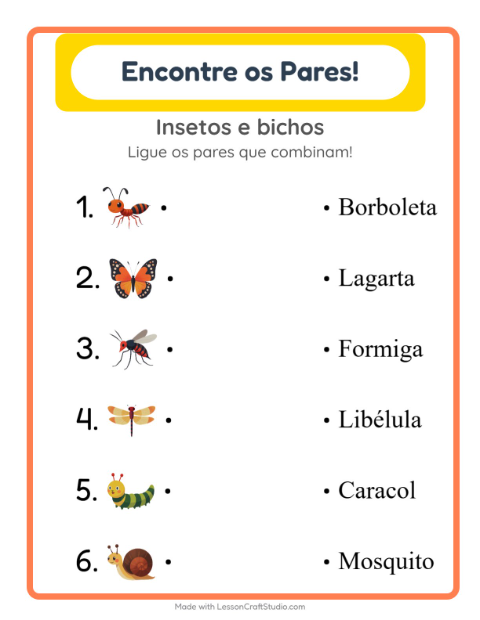 Pré-visualização da ficha de Pareamento para Educação infantil (pré-escola, 5-7 anos)