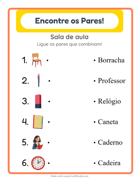 Pré-visualização da ficha de Pareamento para Educação infantil (pré-escola, 5-7 anos)