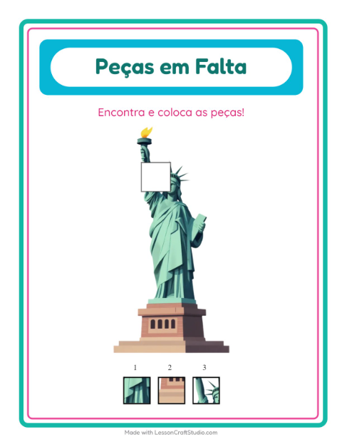 Pré-visualização da ficha de Peças Faltantes com 4 de Julho para Educação infantil (pré-escola, 5-7 anos)