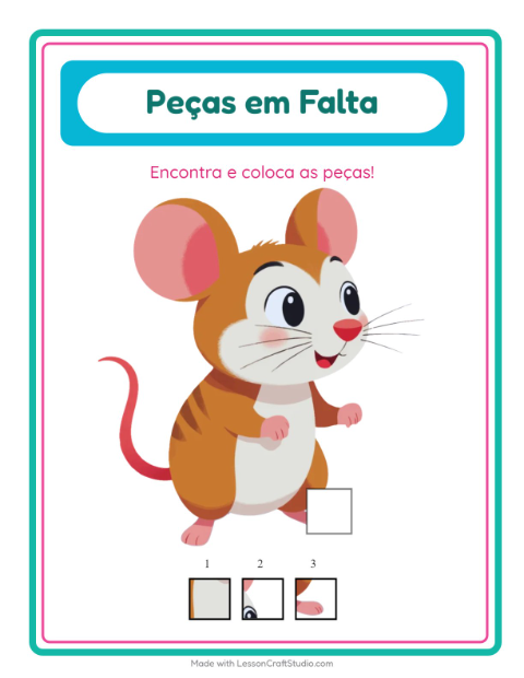 Pré-visualização da ficha de Peças Faltantes com Animais de estimação para Educação infantil (pré-escola, 5-7 anos)