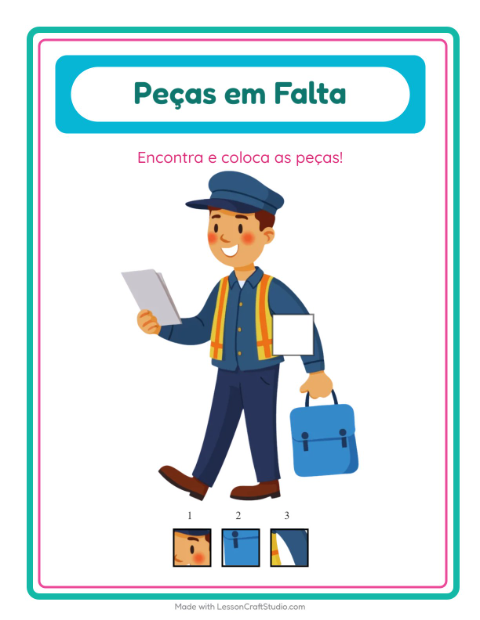 Pré-visualização da ficha de Peças Faltantes com Correios para Educação infantil (pré-escola, 5-7 anos)