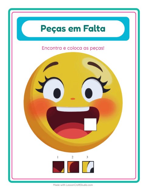 Pré-visualização da ficha de Peças Faltantes com Emoções para Educação infantil (pré-escola, 5-7 anos)