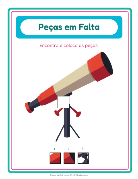 Pré-visualização da ficha de Peças Faltantes com Espaço para Educação infantil (pré-escola, 5-7 anos)