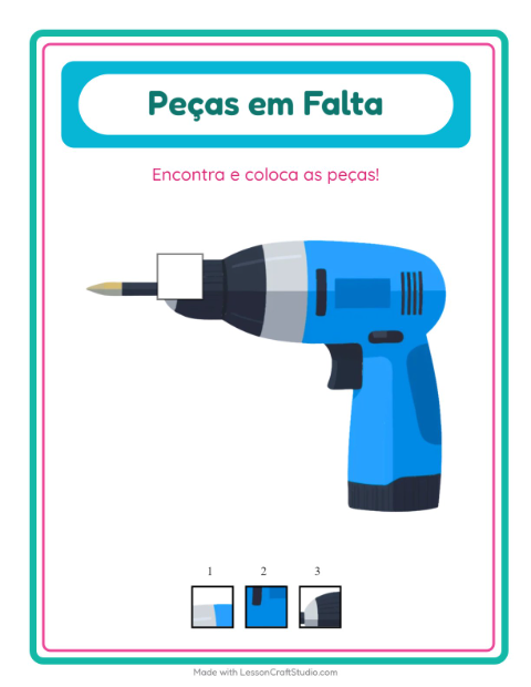 Pré-visualização da ficha de Peças Faltantes com Ferramentas para Educação infantil (pré-escola, 5-7 anos)