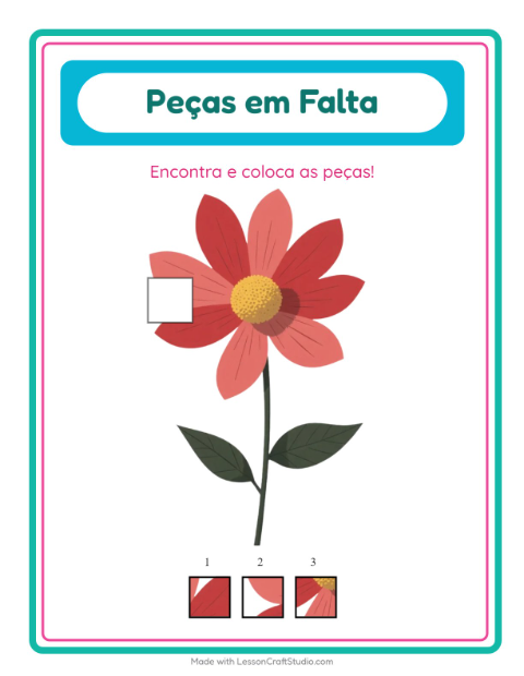Pré-visualização da ficha de Peças Faltantes com Flores para Educação infantil (pré-escola, 5-7 anos)