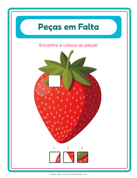 Pré-visualização da ficha de Peças Faltantes com Frutas para Educação infantil (pré-escola, 5-7 anos)