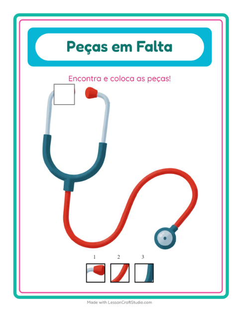 Pré-visualização da ficha de Peças Faltantes com Hospital para Educação infantil (pré-escola, 5-7 anos)