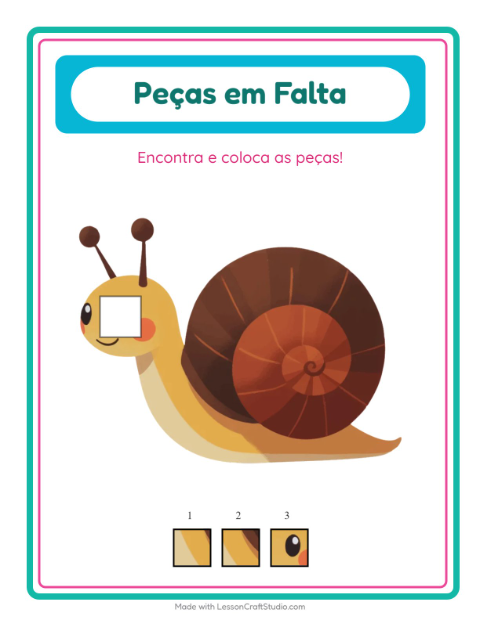Pré-visualização da ficha de Peças Faltantes com Insetos e bichos para Educação infantil (pré-escola, 5-7 anos)