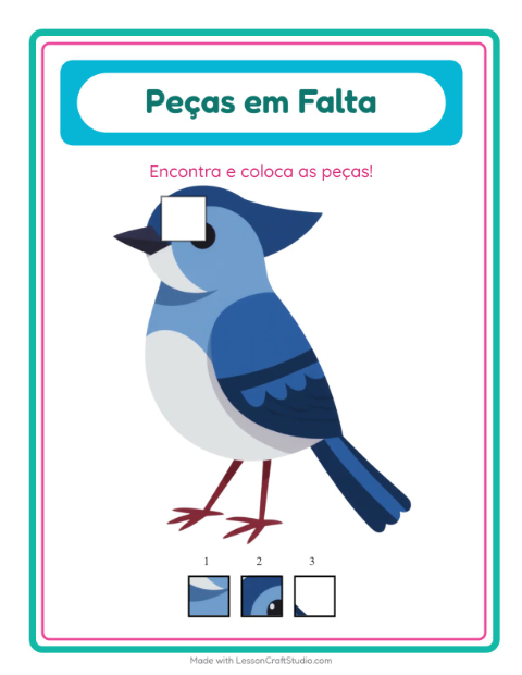 Pré-visualização da ficha de Peças Faltantes com Pássaros 2 para Educação infantil (pré-escola, 5-7 anos)