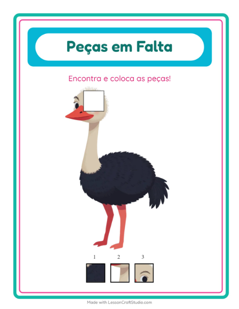 Pré-visualização da ficha de Peças Faltantes com Pássaros para Educação infantil (pré-escola, 5-7 anos)