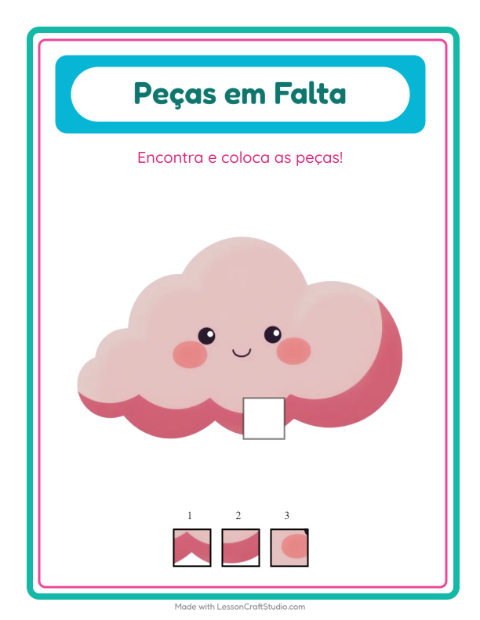 Pré-visualização da ficha de Peças Faltantes com Praia para Educação infantil (pré-escola, 5-7 anos)
