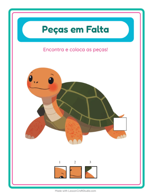 Pré-visualização da ficha de Peças Faltantes com Répteis e anfíbios para Educação infantil (pré-escola, 5-7 anos)