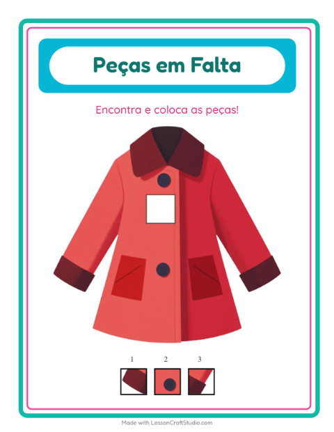 Pré-visualização da ficha de Peças Faltantes com Roupas para Educação infantil (pré-escola, 5-7 anos)