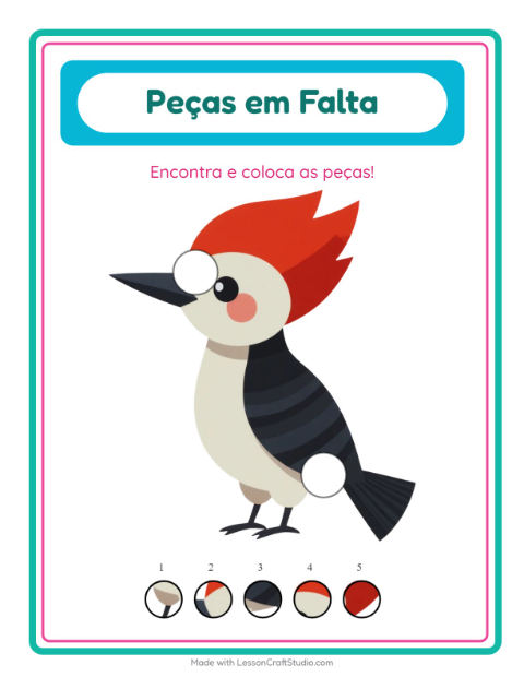 Pré-visualização da ficha de Peças Faltantes com Animais para Educação infantil (pré-escola, 5-7 anos)
