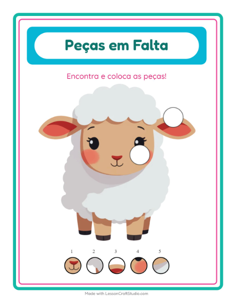Pré-visualização da ficha de Peças Faltantes com Animais da fazenda para Educação infantil (pré-escola, 5-7 anos)
