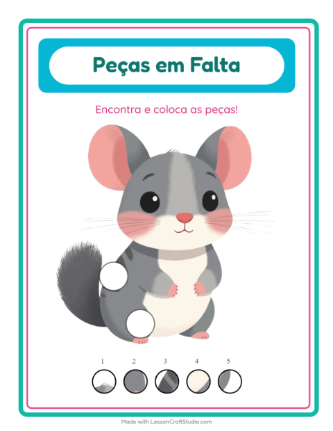 Pré-visualização da ficha de Peças Faltantes com Animais de estimação para Educação infantil (pré-escola, 5-7 anos)