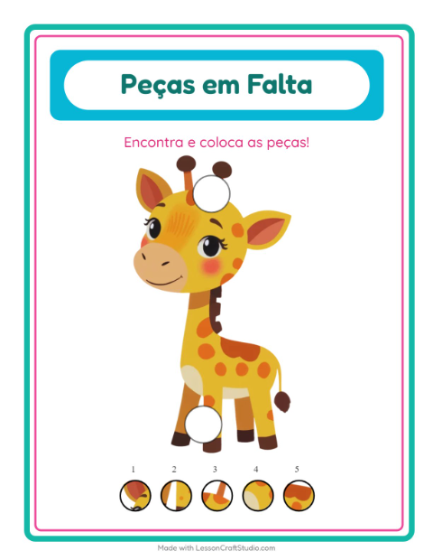 Pré-visualização da ficha de Peças Faltantes com Animais do zoológico para Educação infantil (pré-escola, 5-7 anos)