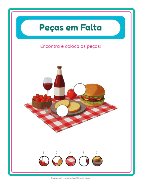 Pré-visualização da ficha de Peças Faltantes com Atividades para Educação infantil (pré-escola, 5-7 anos)
