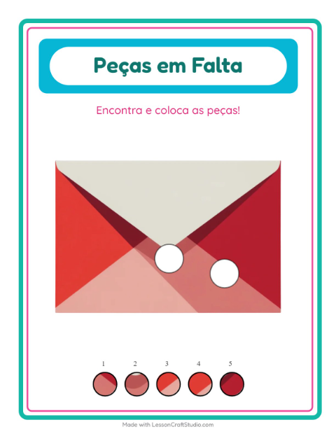 Pré-visualização da ficha de Peças Faltantes com Correios para Educação infantil (pré-escola, 5-7 anos)
