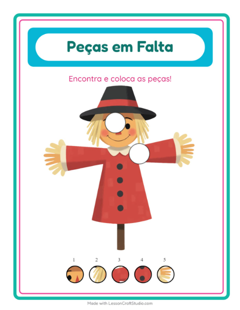 Pré-visualização da ficha de Peças Faltantes com Diversos para Educação infantil (pré-escola, 5-7 anos)