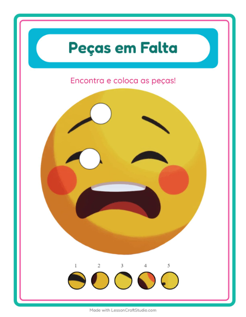 Pré-visualização da ficha de Peças Faltantes com Emoções para Educação infantil (pré-escola, 5-7 anos)