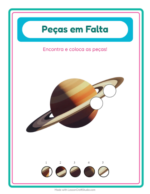 Pré-visualização da ficha de Peças Faltantes com Espaço para Educação infantil (pré-escola, 5-7 anos)