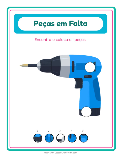 Pré-visualização da ficha de Peças Faltantes com Ferramentas para Educação infantil (pré-escola, 5-7 anos)