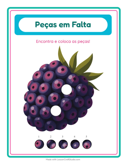 Pré-visualização da ficha de Peças Faltantes com Frutas para Educação infantil (pré-escola, 5-7 anos)
