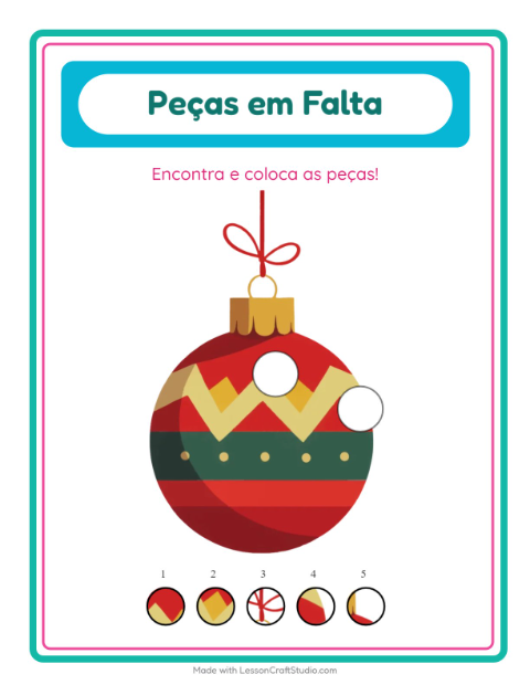 Pré-visualização da ficha de Peças Faltantes com Natal para Educação infantil (pré-escola, 5-7 anos)