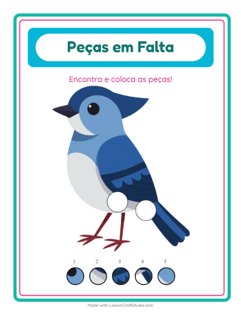 Pré-visualização da ficha de Peças Faltantes com Pássaros 2 para Educação infantil (pré-escola, 5-7 anos)