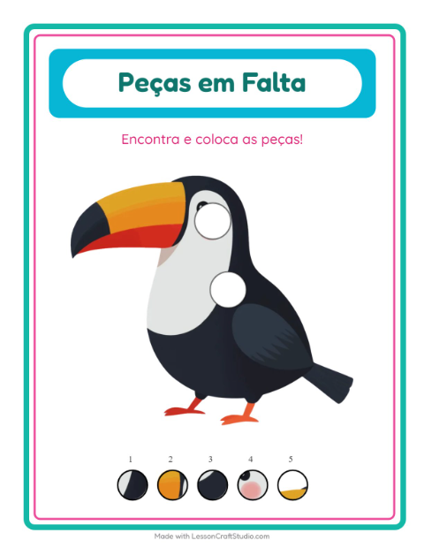 Pré-visualização da ficha de Peças Faltantes com Pássaros para Educação infantil (pré-escola, 5-7 anos)