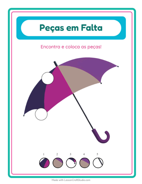 Pré-visualização da ficha de Peças Faltantes com Praia para Educação infantil (pré-escola, 5-7 anos)