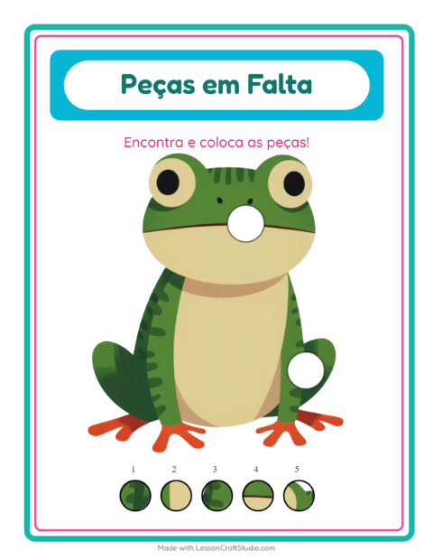 Pré-visualização da ficha de Peças Faltantes com Répteis e anfíbios para Educação infantil (pré-escola, 5-7 anos)