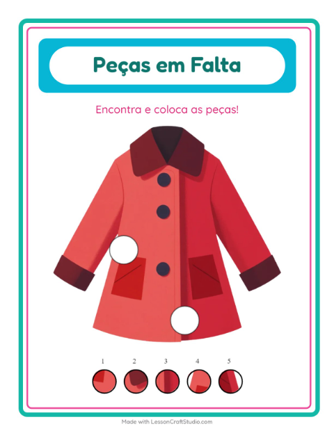 Pré-visualização da ficha de Peças Faltantes com Roupas para Educação infantil (pré-escola, 5-7 anos)