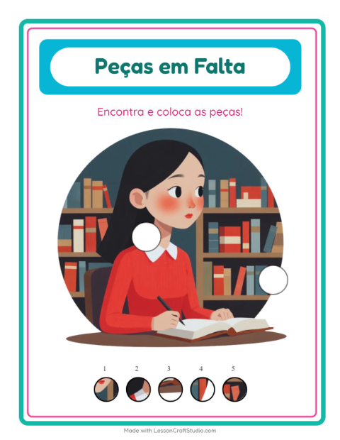 Pré-visualização da ficha de Peças Faltantes com Sala de aula para Educação infantil (pré-escola, 5-7 anos)