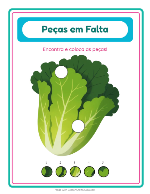Pré-visualização da ficha de Peças Faltantes com Vegetais para Educação infantil (pré-escola, 5-7 anos)