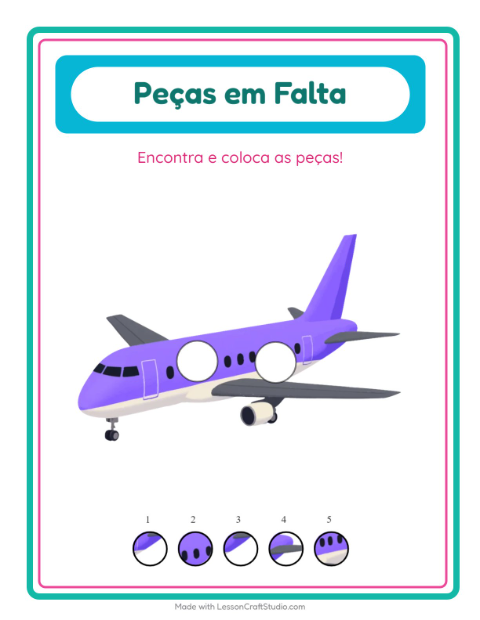 Pré-visualização da ficha de Peças Faltantes com Veículos para Educação infantil (pré-escola, 5-7 anos)