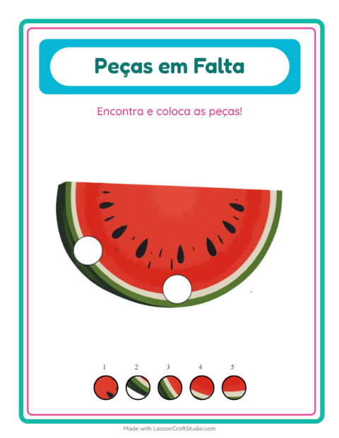 Pré-visualização da ficha de Peças Faltantes com Verão para Educação infantil (pré-escola, 5-7 anos)