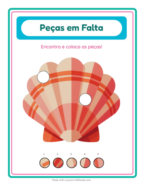 Pré-visualização da ficha de Peças Faltantes com Vida marinha para Educação infantil (pré-escola, 5-7 anos)
