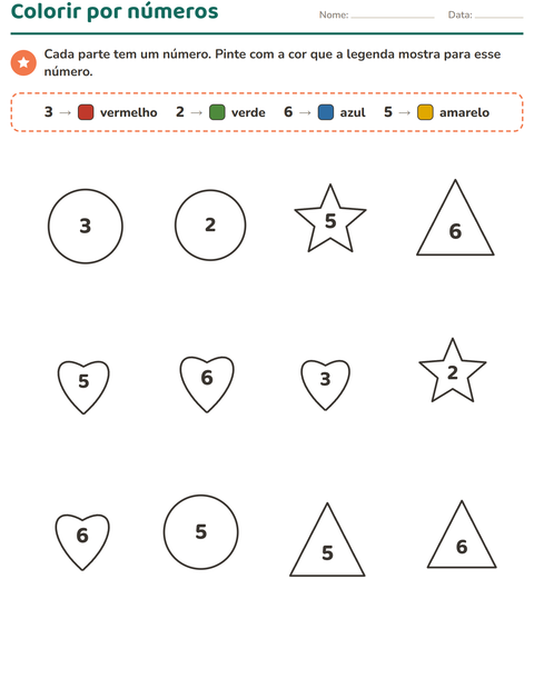 Prévia: Colorir por números do 1 ao 6