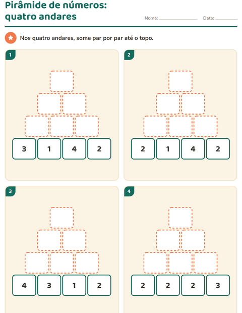 Pré-visualização da ficha de Pirâmide de números para 1º ano do ensino fundamental