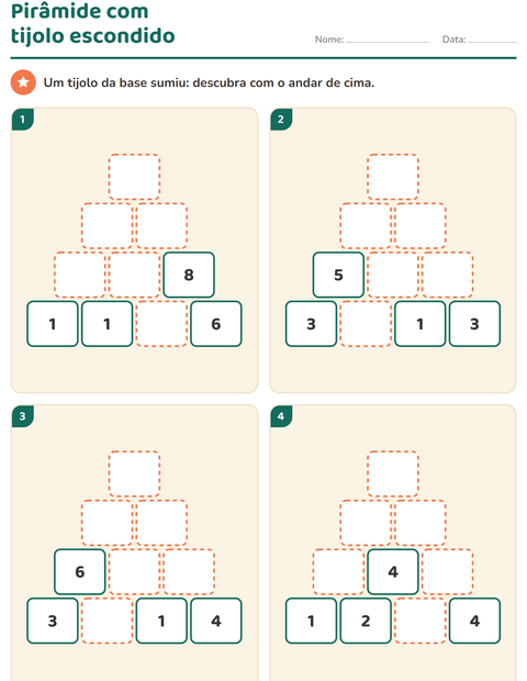 Pré-visualização da ficha de Pirâmide de números para 1º ano do ensino fundamental