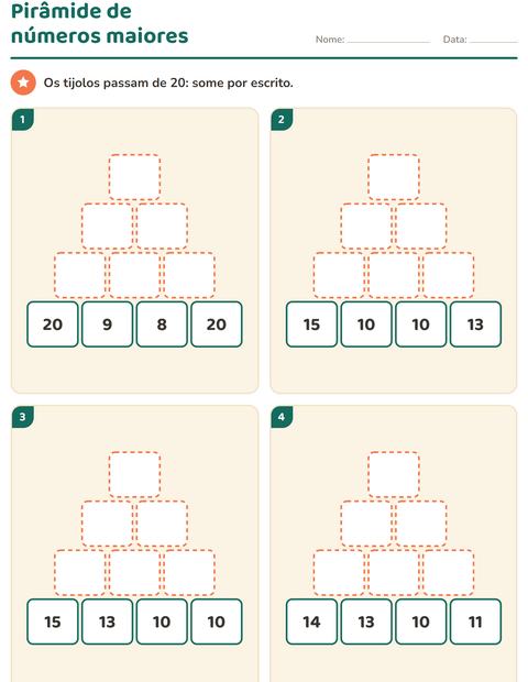 Pré-visualização da ficha de Pirâmide de números para 2º ano do ensino fundamental