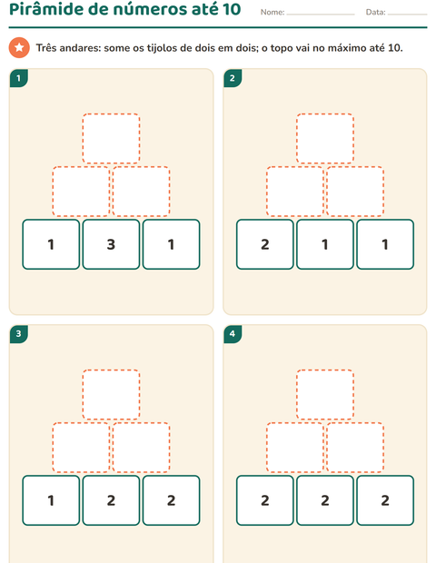 Pré-visualização da ficha de Pirâmide de números para 1º ano do ensino fundamental