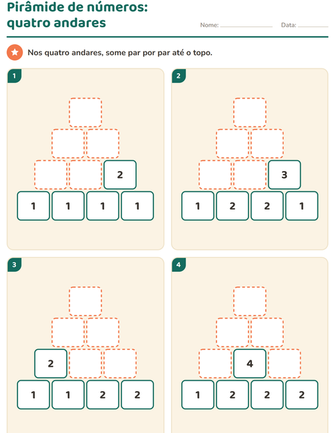 Pré-visualização da ficha de Pirâmide de números para 1º ano do ensino fundamental