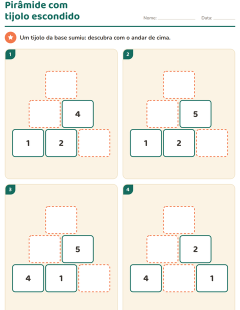 Pré-visualização da ficha de Pirâmide de números para 1º ano do ensino fundamental