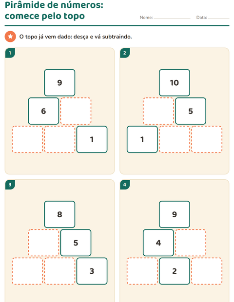 Pré-visualização da ficha de Pirâmide de números para 1º ano do ensino fundamental
