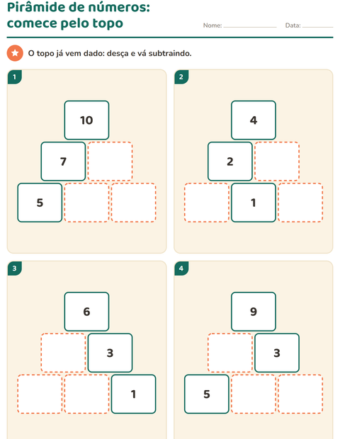 Pré-visualização da ficha de Pirâmide de números para 1º ano do ensino fundamental